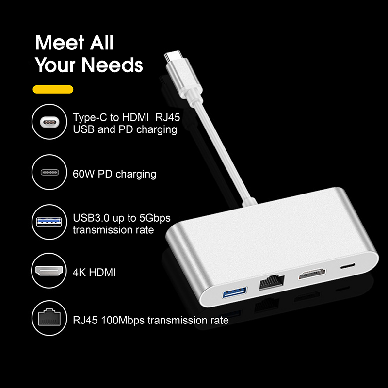 4 in 1 Type C to HDMI RJ45 LAN USB3.0 Type C PD 02