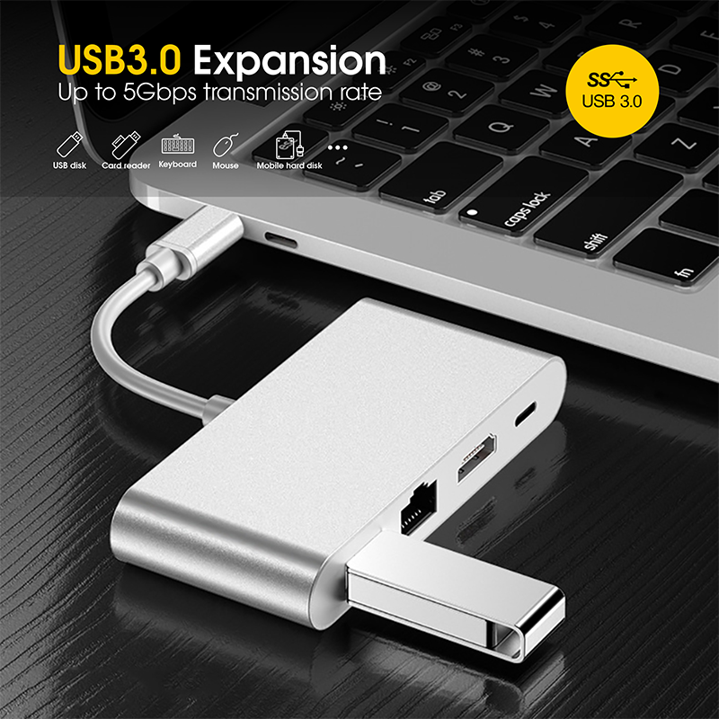 4 in 1 Type C to HDMI RJ45 LAN USB3.0 Type C PD 04