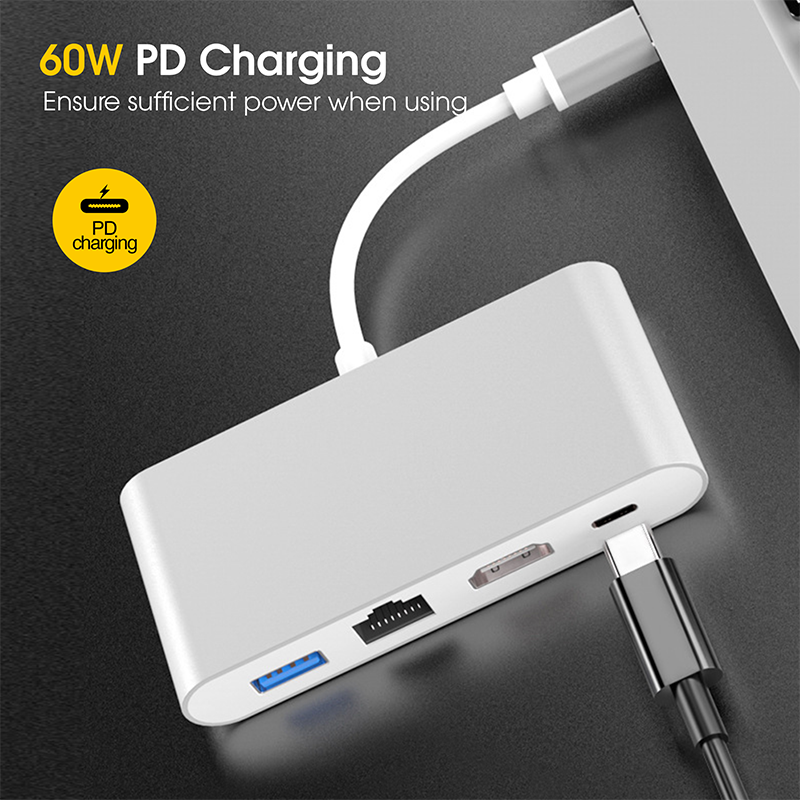 4 in 1 Type C to HDMI RJ45 LAN USB3.0 Type C PD 05