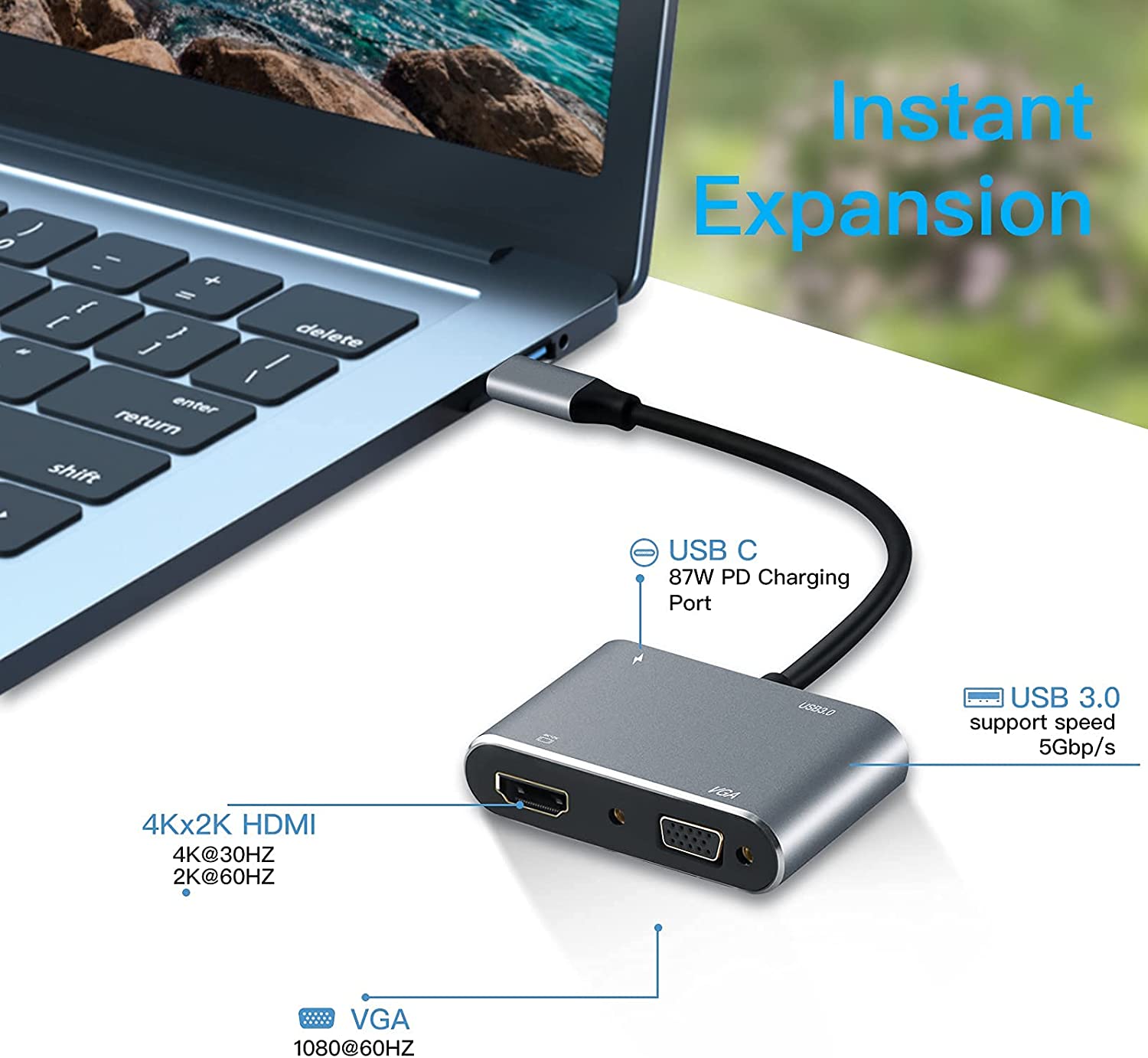 4 in 1 Type C to HDMI VGA USB3.0 Type C PD 02
