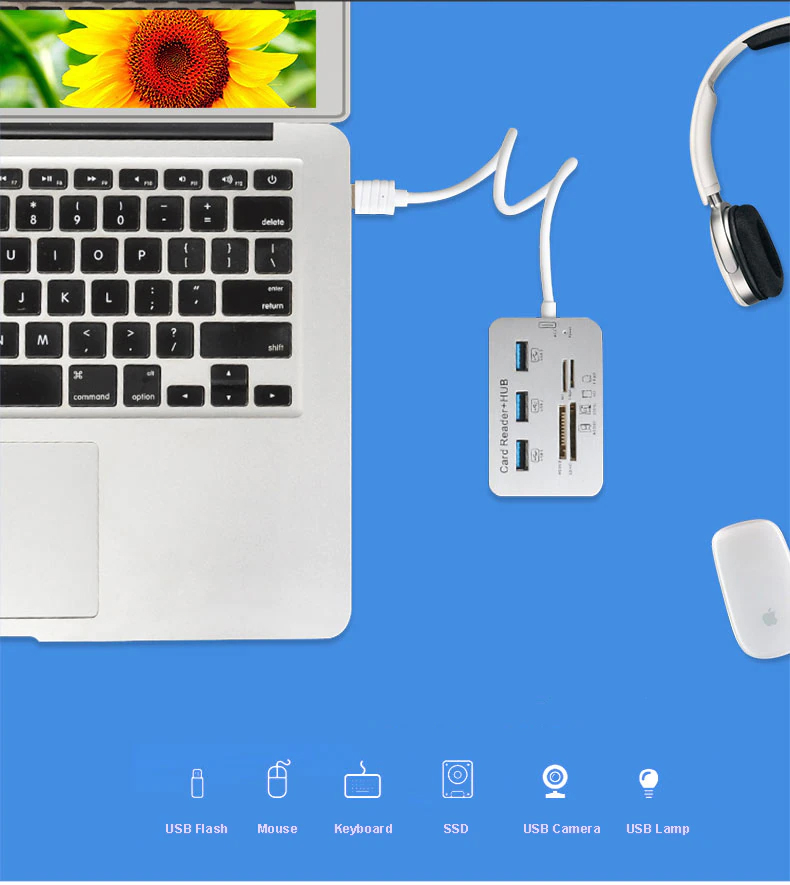 7 in 1 USB 3.0 to 3 Ports USB 3.0 Hub Combo with Card Reader 04