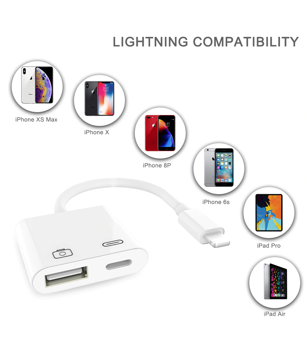 Lightning to USB 3 Camera Reader and Lighting Charging PD 01