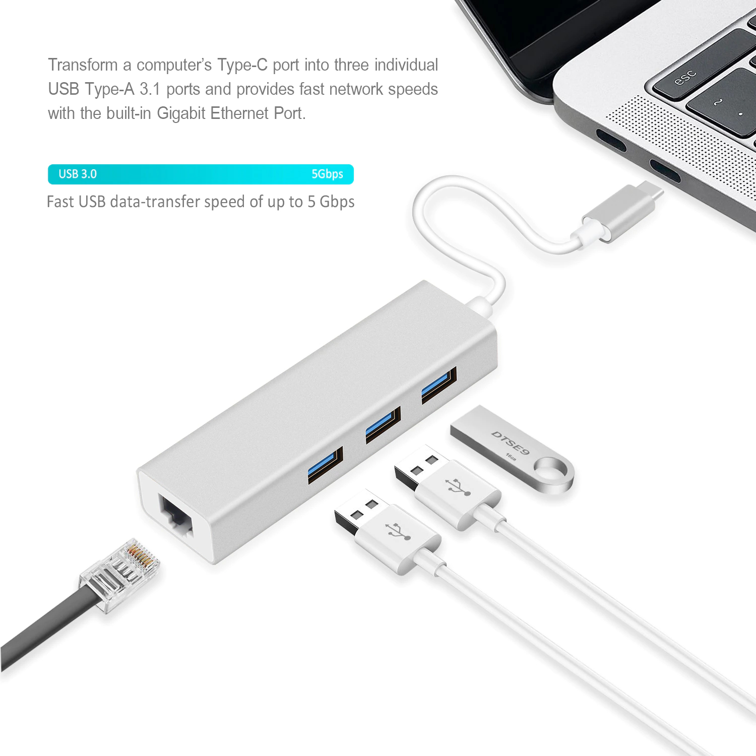 Type C to RJ45 and 3 Port USB 01