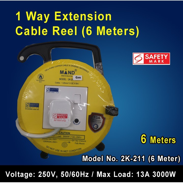 1 Way Extension Cable Reel 6m