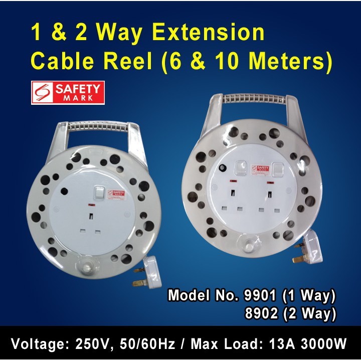 1 2 Way Extension Cable Reel 6M 10M