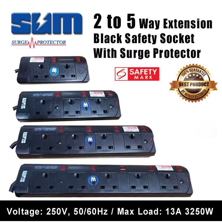 SUM Extension Socket with Surge Black