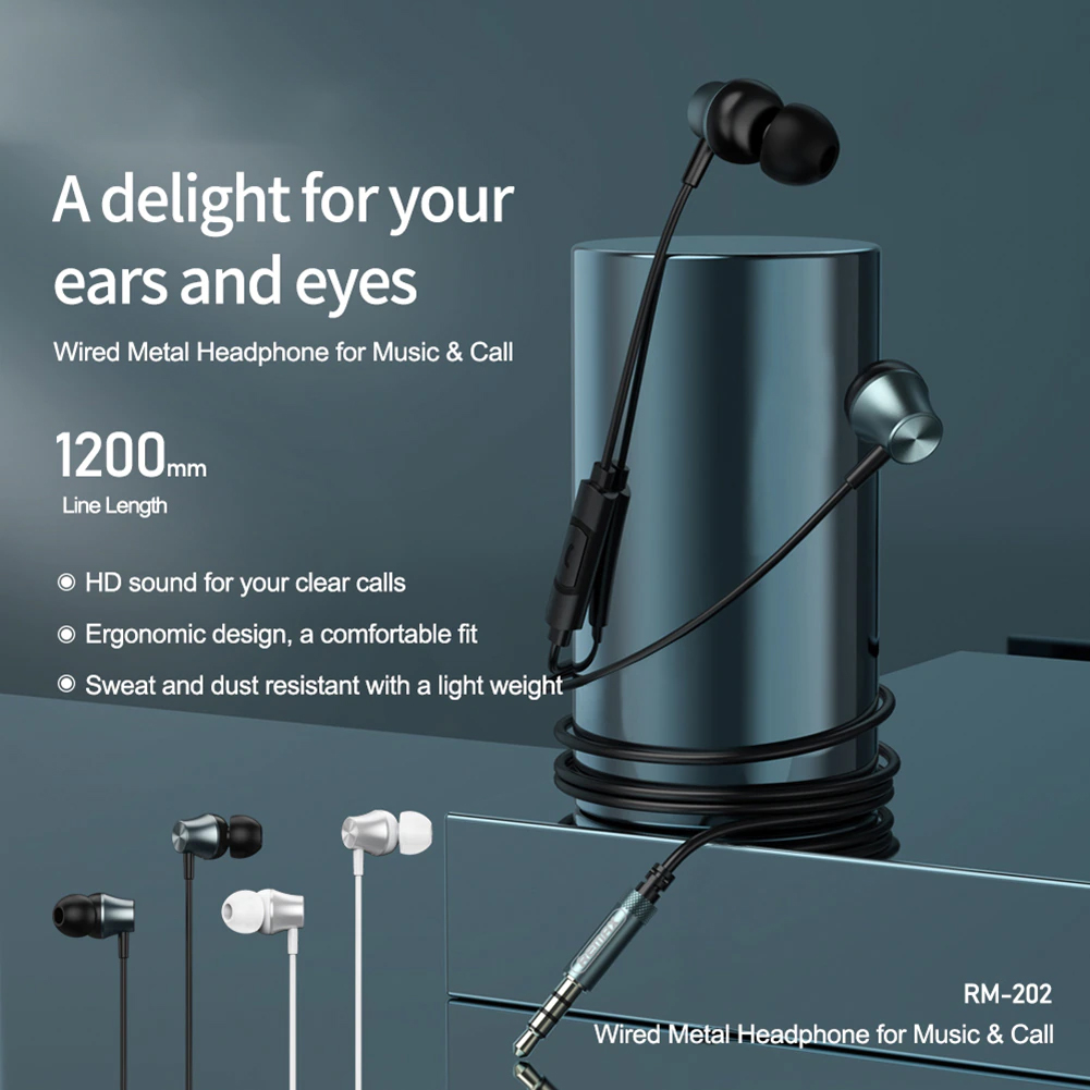 Remax RM-202 Wired 3.5mm Jack Stereo Metal In-Ear Earbuds Earphone