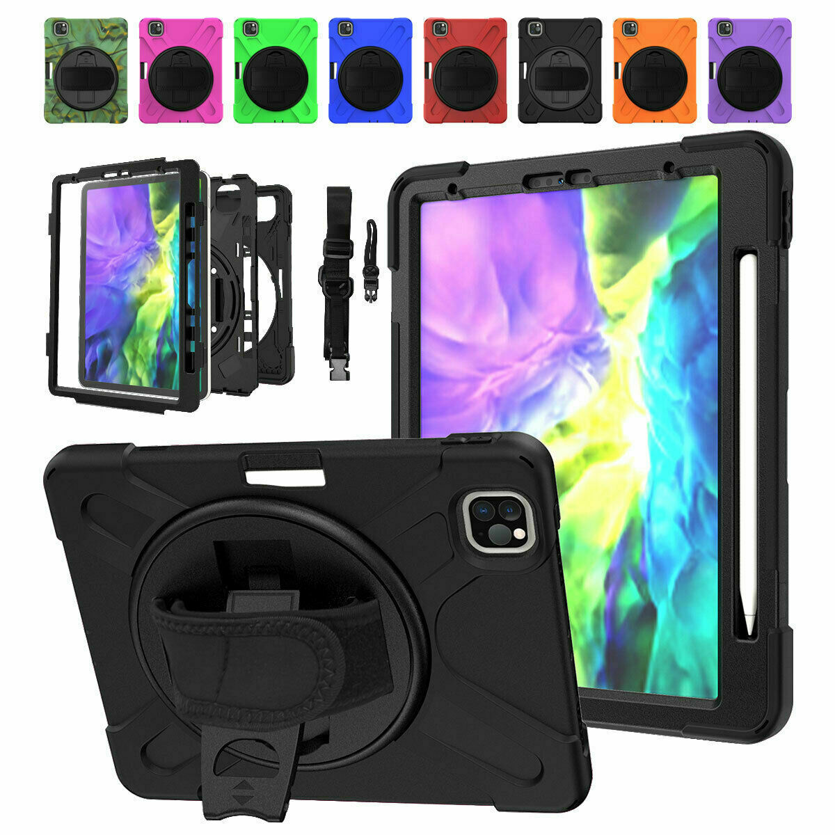 Armour Silicon Case with Kick Stand Body Sling Hand Grip Strap Pencil Holder 01