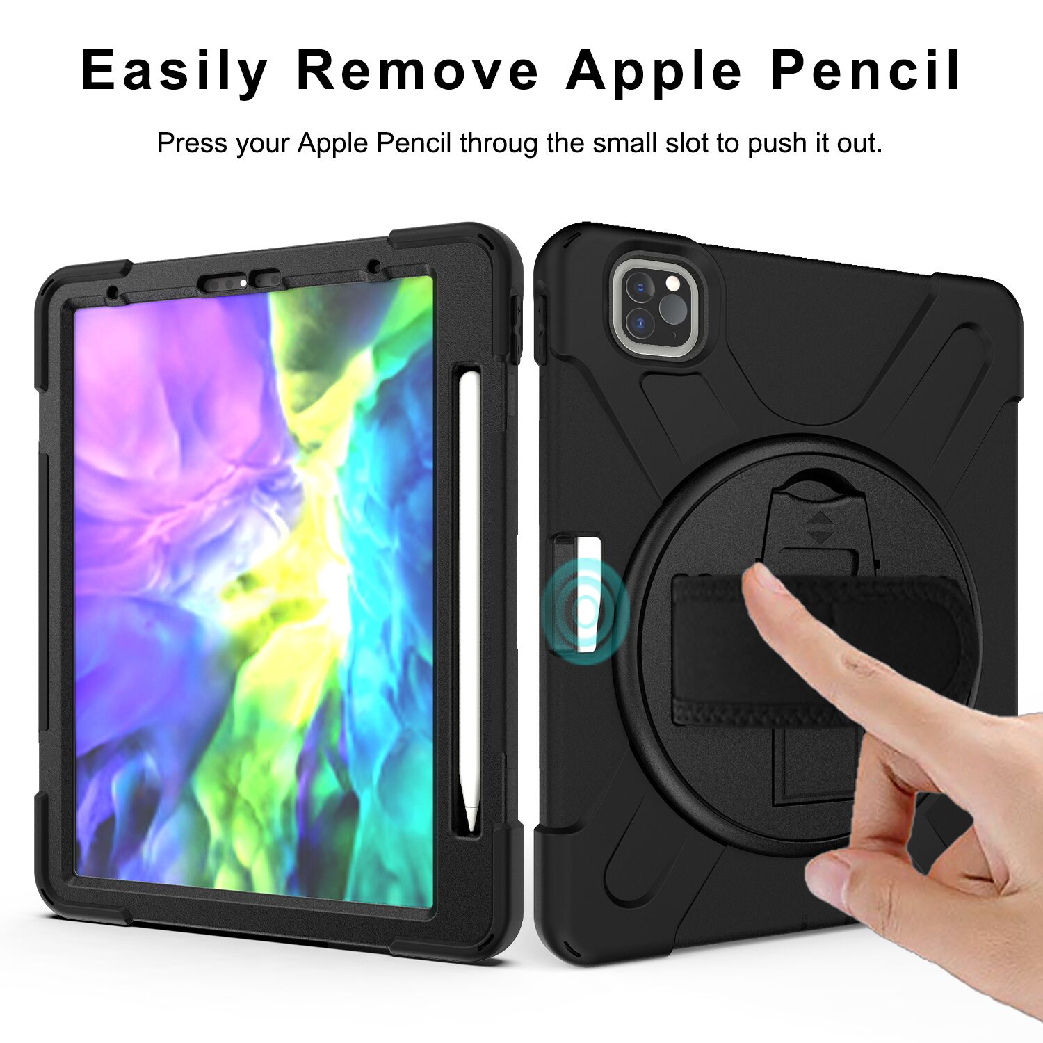 Armour Silicon Case with Kick Stand Body Sling Hand Grip Strap Pencil Holder 01a