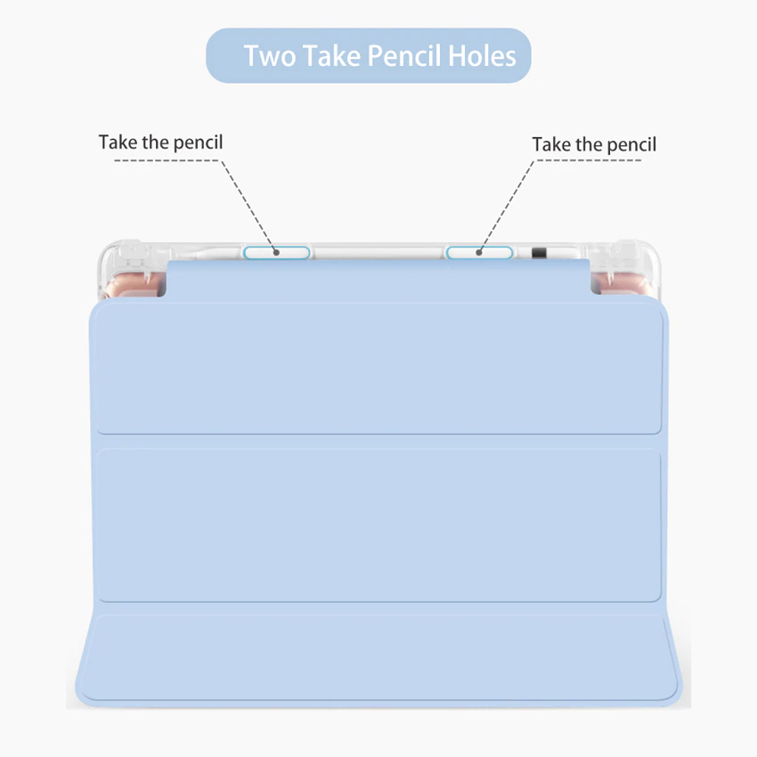 Tri Fold PU Leather Cover with Soft TPU Translucent Clear Case and Pencil Holder 03