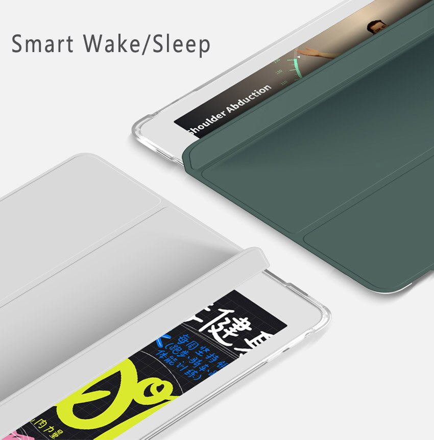 Tri Fold PU Leather Cover with Soft TPU Translucent Clear Case and Pencil Holder 06