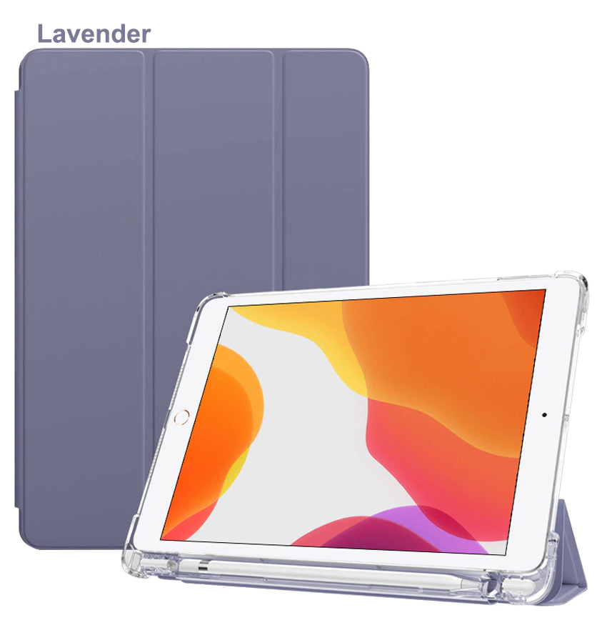 Tri Fold PU Leather Cover with Soft TPU Translucent Clear Case and Pencil Holder 11