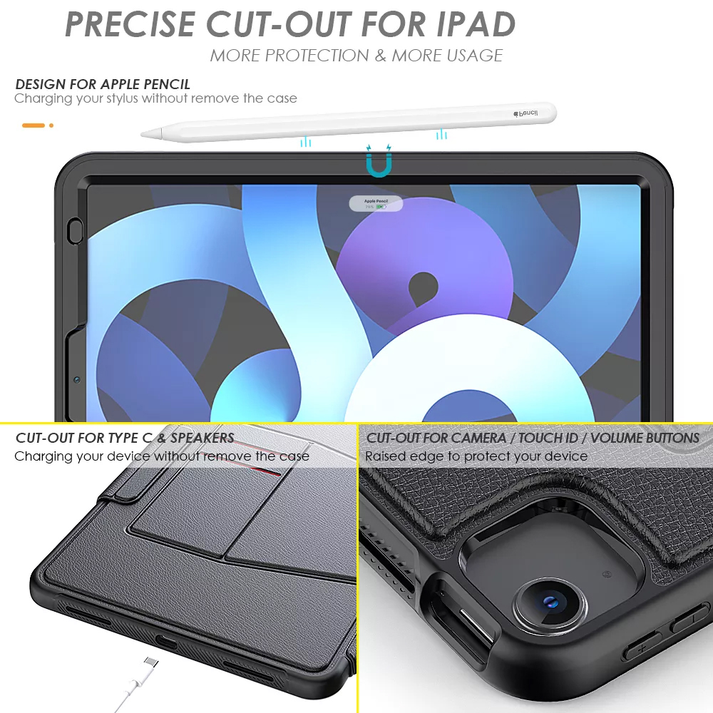 Shockproof Rugged Armour PU Leather Flip Smart Cover with Kickstand and Card Slot 02a