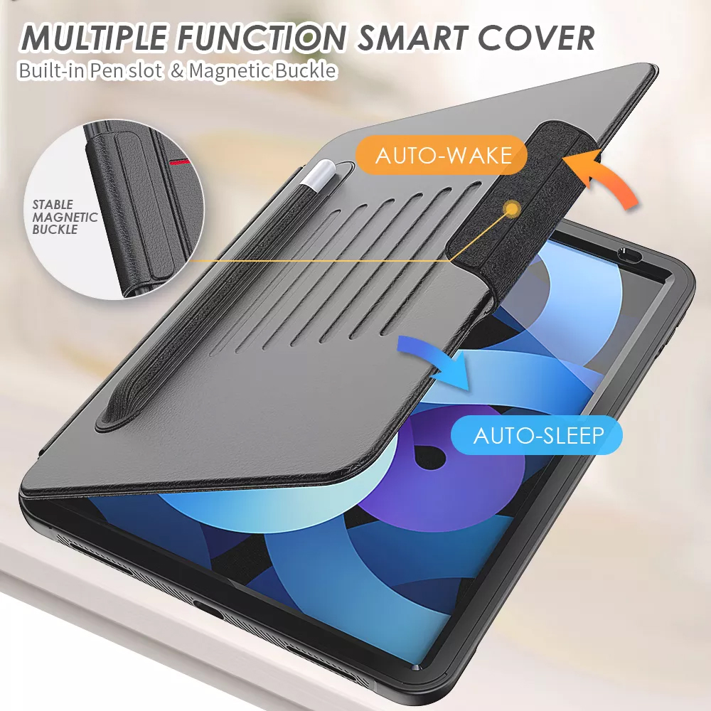 Shockproof Rugged Armour PU Leather Flip Smart Cover with Kickstand and Card Slot 04