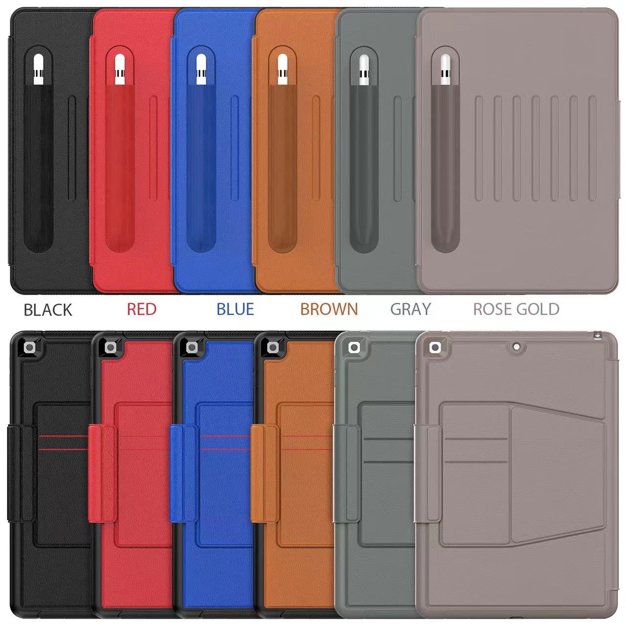 Shockproof Rugged Armour PU Leather Flip Smart Cover with Kickstand and Card Slot 13
