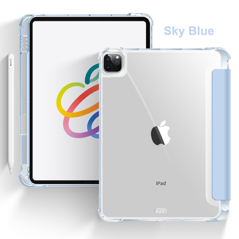 Tri Fold PU Leather Flip Cover with Soft TPU Transparent Clear Case and Pencil Holder 10