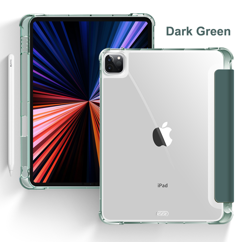 Tri Fold PU Leather Flip Cover with Soft TPU Transparent Clear Case and Pencil Holder 12