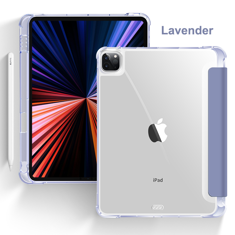 Tri Fold PU Leather Flip Cover with Soft TPU Transparent Clear Case and Pencil Holder 14