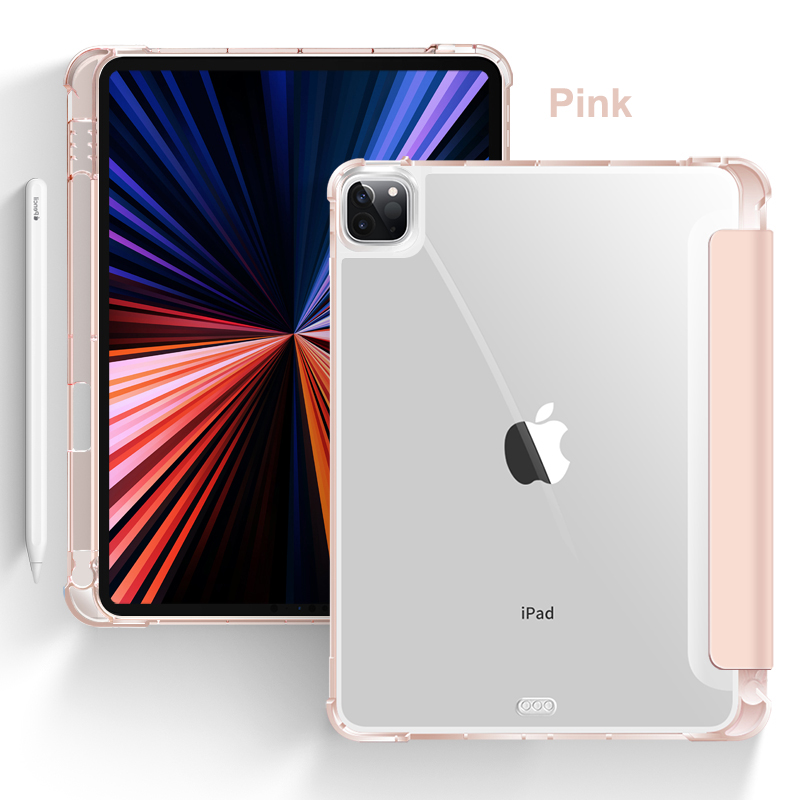 Tri Fold PU Leather Flip Cover with Soft TPU Transparent Clear Case and Pencil Holder 16