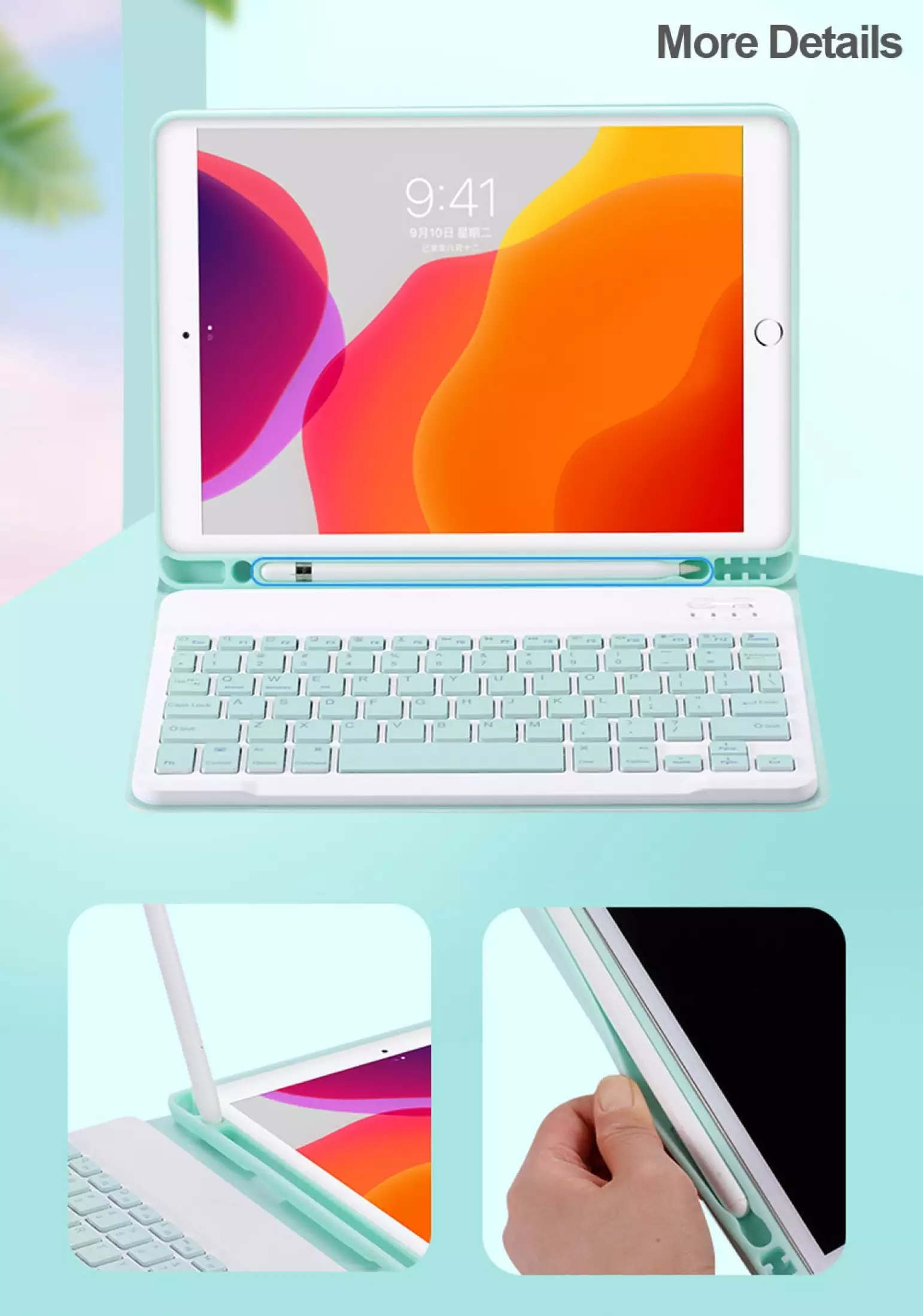 Detachable Bluetooth Keyboard with Honeycomb Case and Pencil Holder for iPad 07
