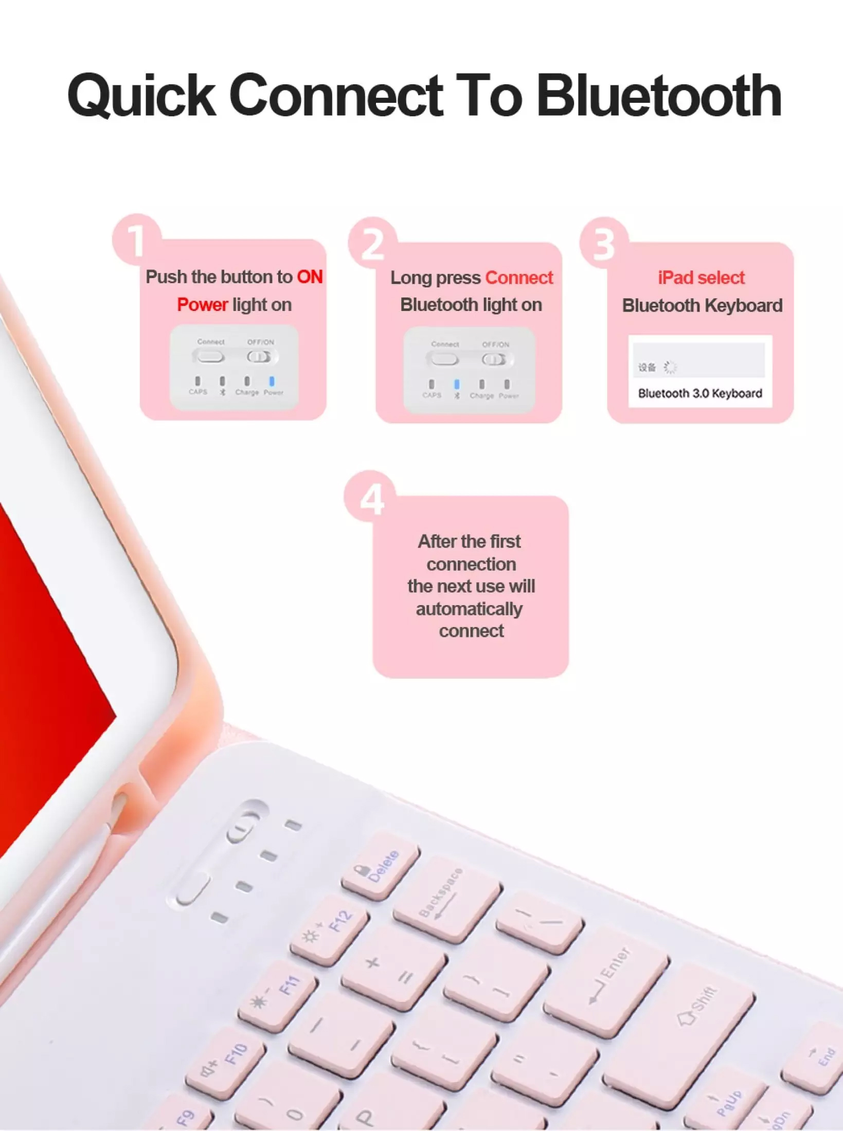Detachable Bluetooth Keyboard with Honeycomb Case and Pencil Holder for iPad 10