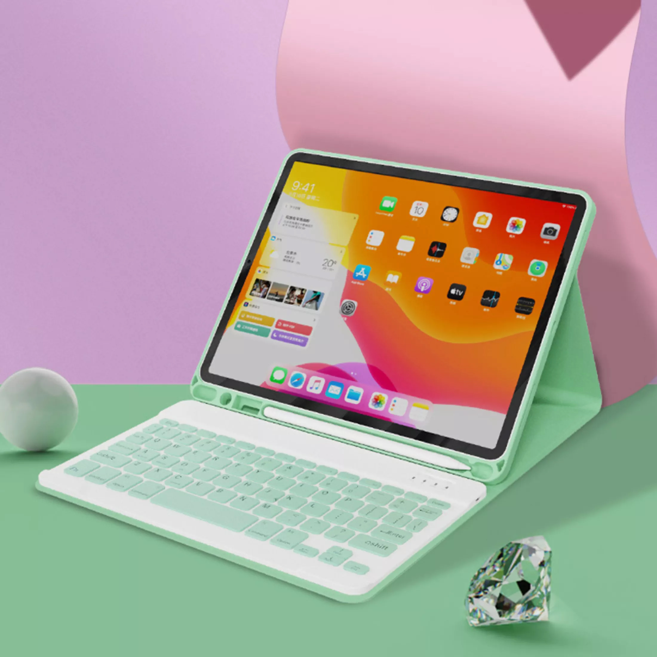 Detachable Bluetooth Keyboard with Honeycomb Case and Pencil Holder for iPad 12