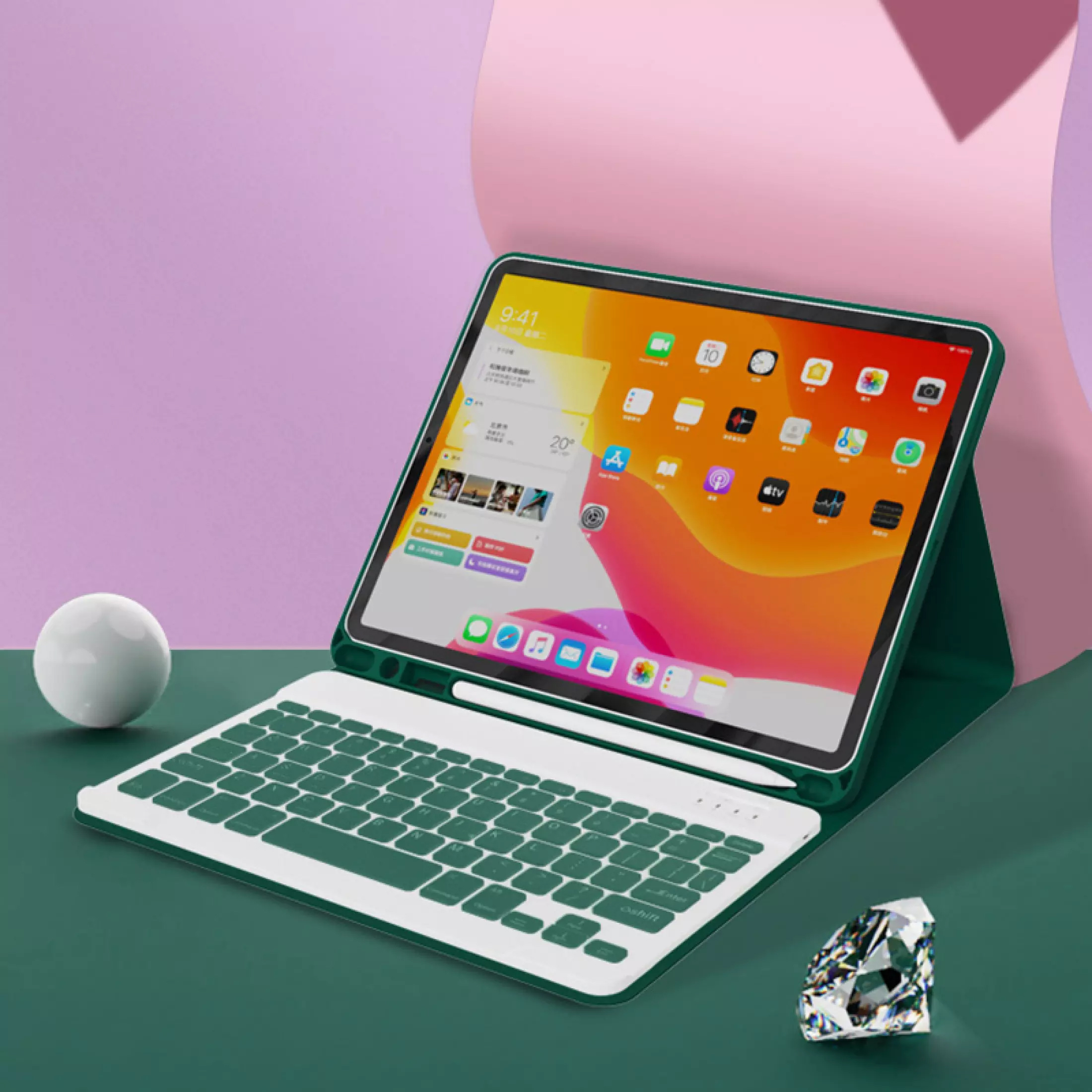 Detachable Bluetooth Keyboard with Honeycomb Case and Pencil Holder for iPad 13