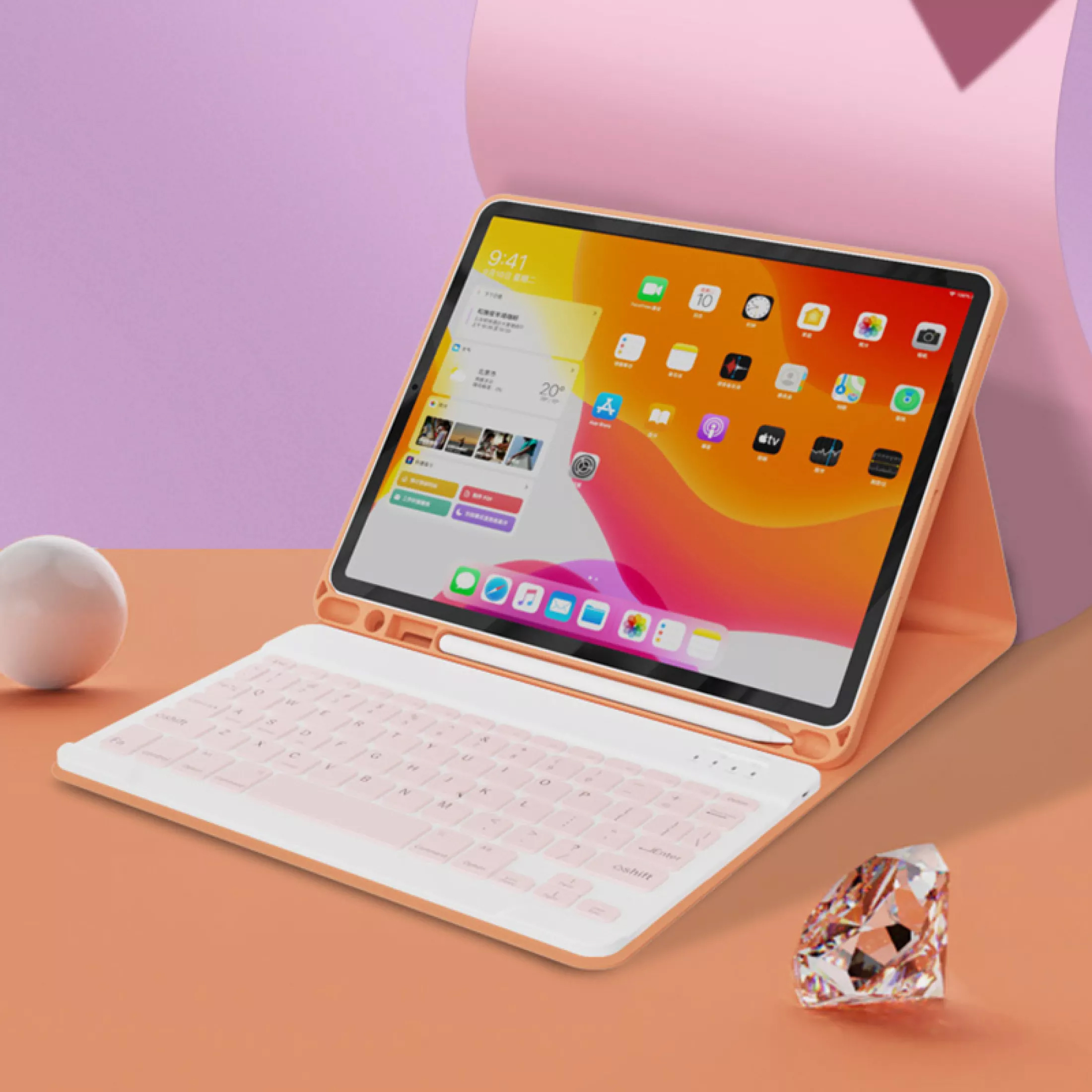 Detachable Bluetooth Keyboard with Honeycomb Case and Pencil Holder for iPad 14