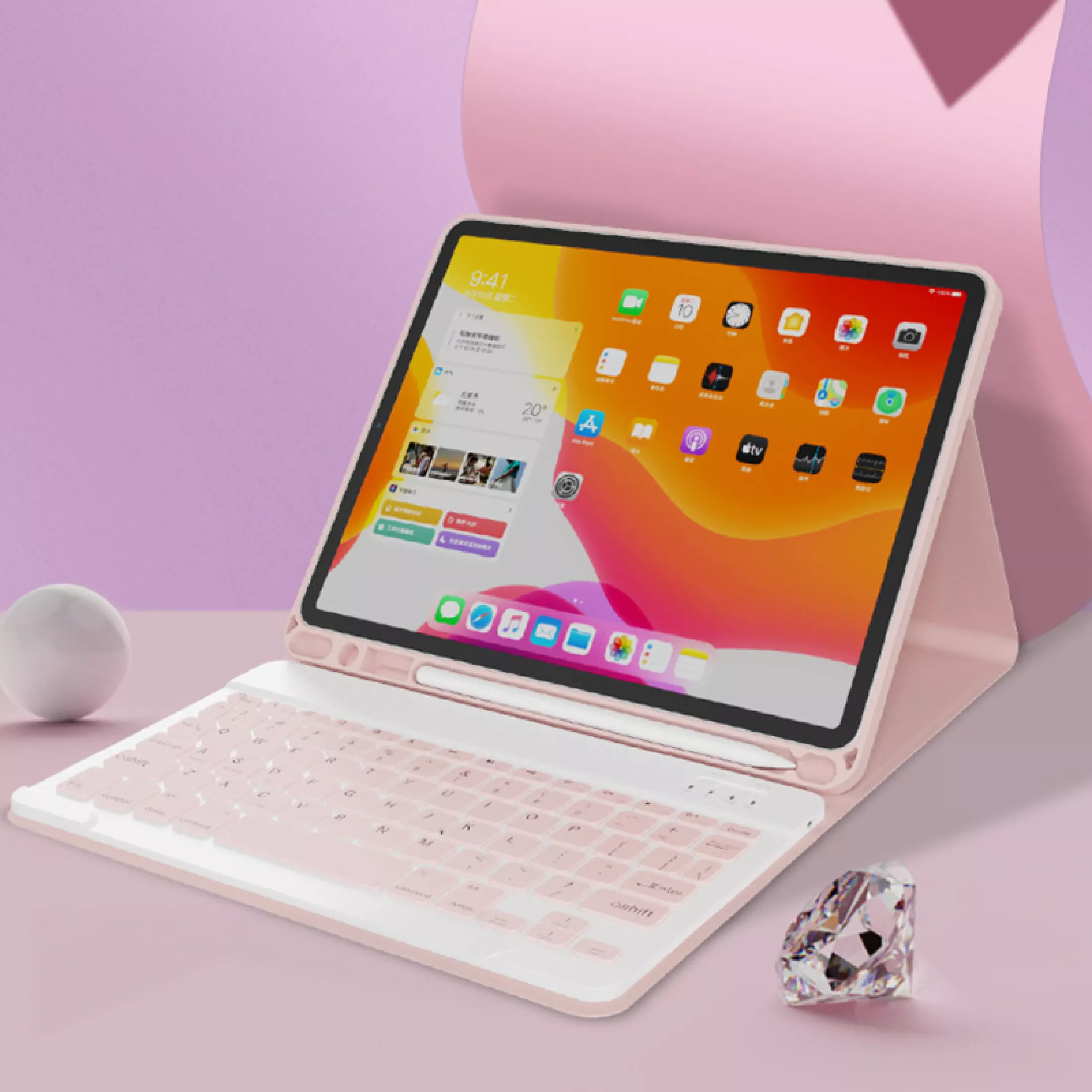 Detachable Bluetooth Keyboard with Honeycomb Case and Pencil Holder for iPad 15